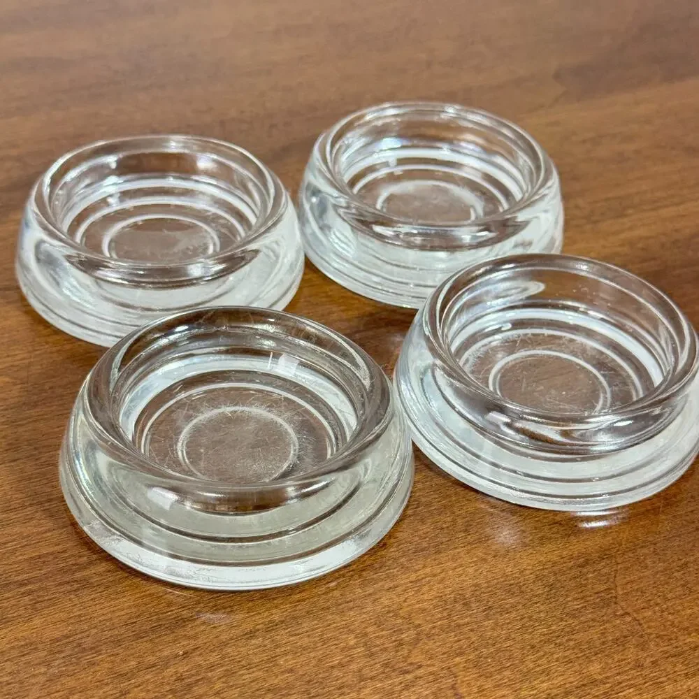 Vintage Clear Thick Glass Furniture Coasters Caster Crystal Rock Holders